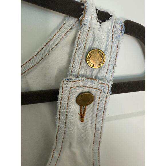 Stanley Morgan Vintage Denim Jumper Dress M USA Frayed Hem Button Tank Style - Picture 4 of 10